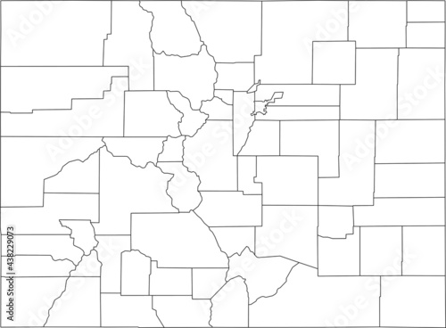 White blank vector map of the Federal State of Colorado, USA with black borders of its counties