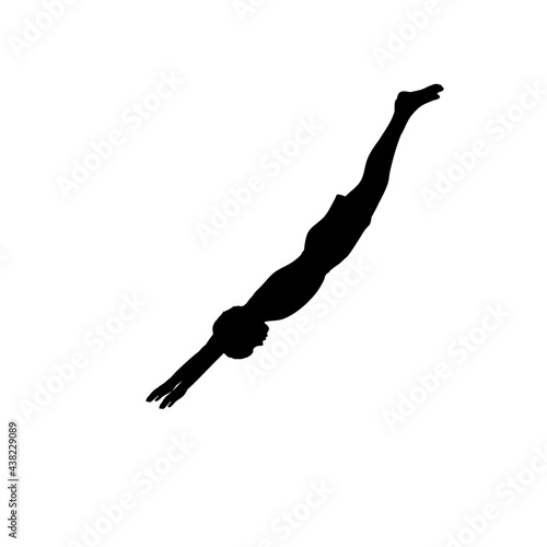 Silhouette boy jumping into water.