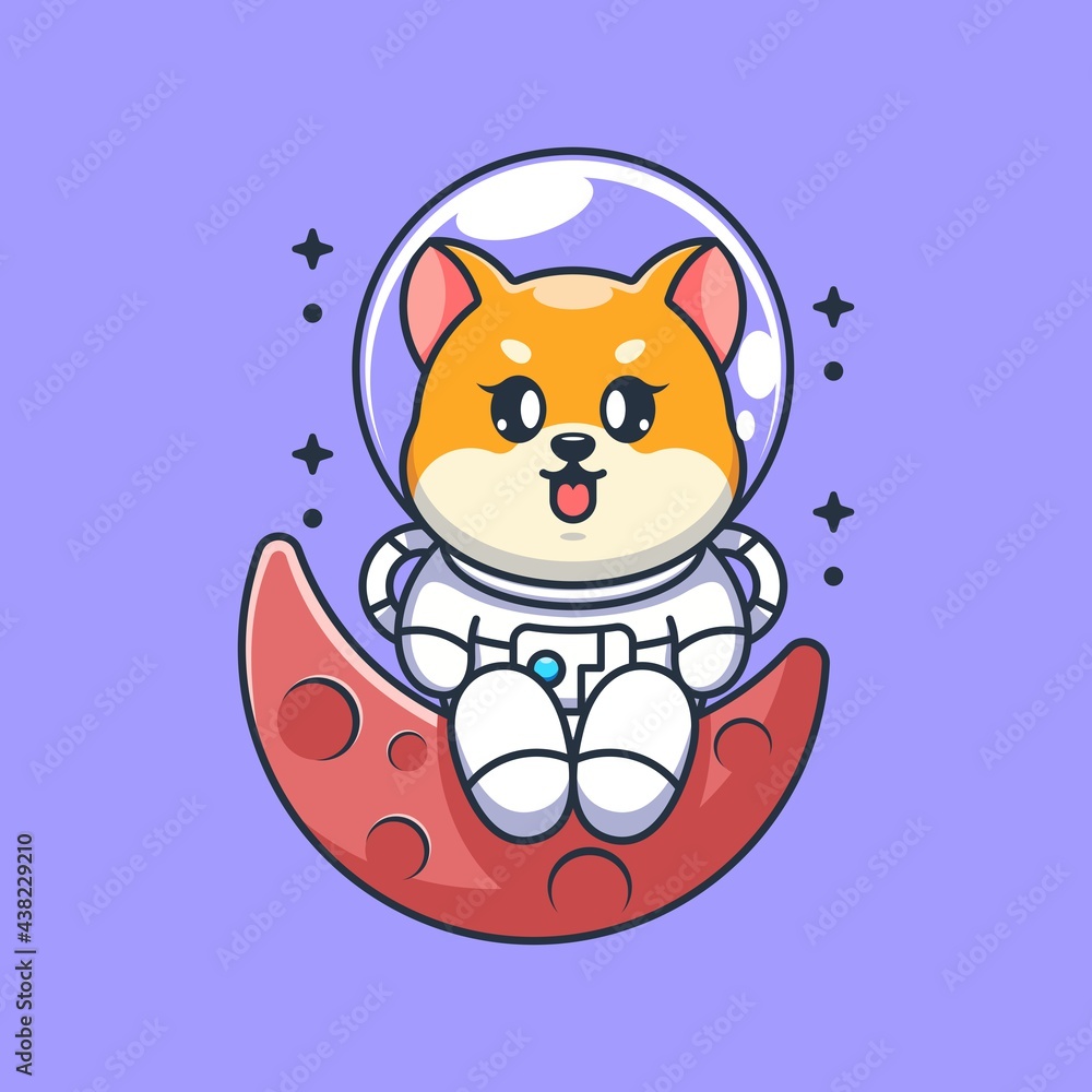 Cute astronaut shiba inu dog sitting on the moon