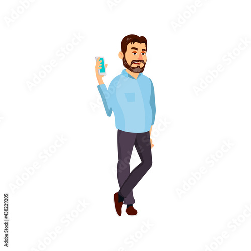 doubtful man has boring conversation on cellphone cartoon vector. doubtful man has boring conversation on cellphone character. isolated flat cartoon illustration