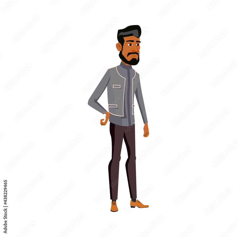bearded indian guy standing on terrace cartoon vector. bearded indian guy standing on terrace character. isolated flat cartoon illustration