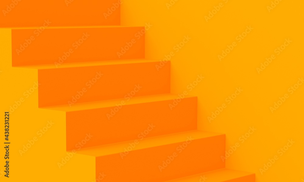 Bright orange room with staircase and wall. Backdrop design for product promotion. 3d rendering Bright orange room with staircase and wall. Backdrop design for product promotion. 3d rendering