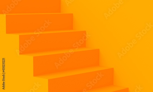 Bright orange room with staircase and wall. Backdrop design for product promotion. 3d rendering