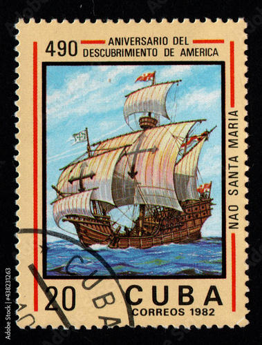 Cubian postage stamp dedicated sailing ship. old sea vessel. Polish post stamp photo