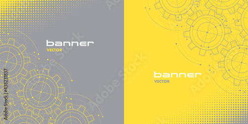 Technical drawing of gears .Technology trendy background.Rotating mechanism of round parts .Fashionable Colors of the year 2021. Vector illustration.