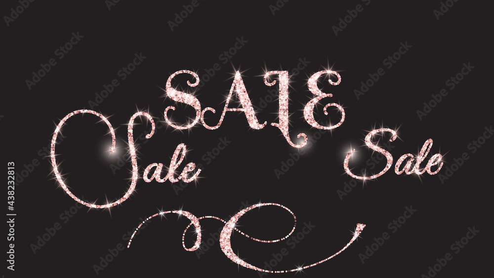 Vector set of realistic shining rose gold glitter sale icons. Sale banner luxury design. Sparkling isolated text template on a black background. Vector set of realistic shining rose gold glitter sale icons. Sale banner luxury design. Sparkling isolated text template on a black background.
