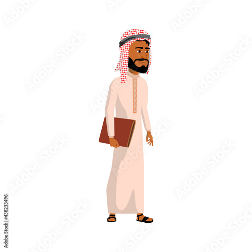 arabic man businessman with documents in folder in court cartoon vector. arabic man businessman with documents in folder in court character. isolated flat cartoon illustration