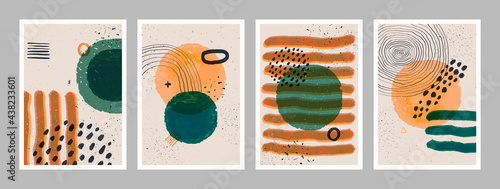Abstract art minimalist posters set. Scandinavian abstract geometric composition for wall decoration in natural earthy colors. Vector hand-painted illustration