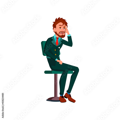 tired man after party sitting in office cartoon vector. tired man after party sitting in office character. isolated flat cartoon illustration
