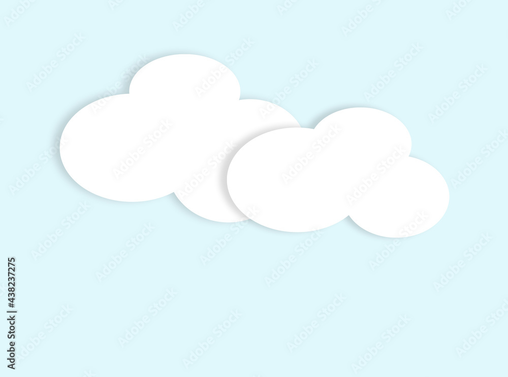 Applique with paper white clouds on blue background as sky, cutout mockup, blank notes with space for text , in applique style
