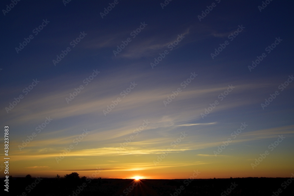 Summer sunset on the background of light cirrus clouds