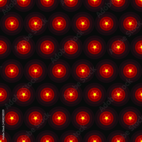 seamless pattern with the image of many red and yellow lights on a dark background for prints on fabrics, packaging, as well as for decorating studios, party rooms, discos