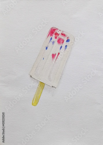  Ice cream on white background - artwork made with colored pencils