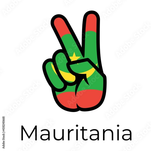 Mauritania flag in the form of a peace sign. Gesture V victory sign, patriotic sign, icon for apps, websites, T-shirts, souvenirs, etc., isolated on white background