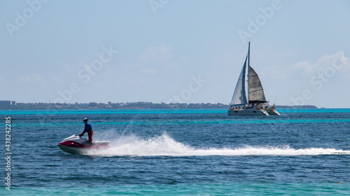 Sailboat navigated in the sea of ​​Cancun