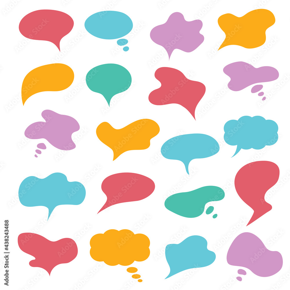 Big set speech bubble. Colorful thinking and speaking balloon on white background without text Big set speech bubble. Colorful thinking and speaking balloon on white background without text