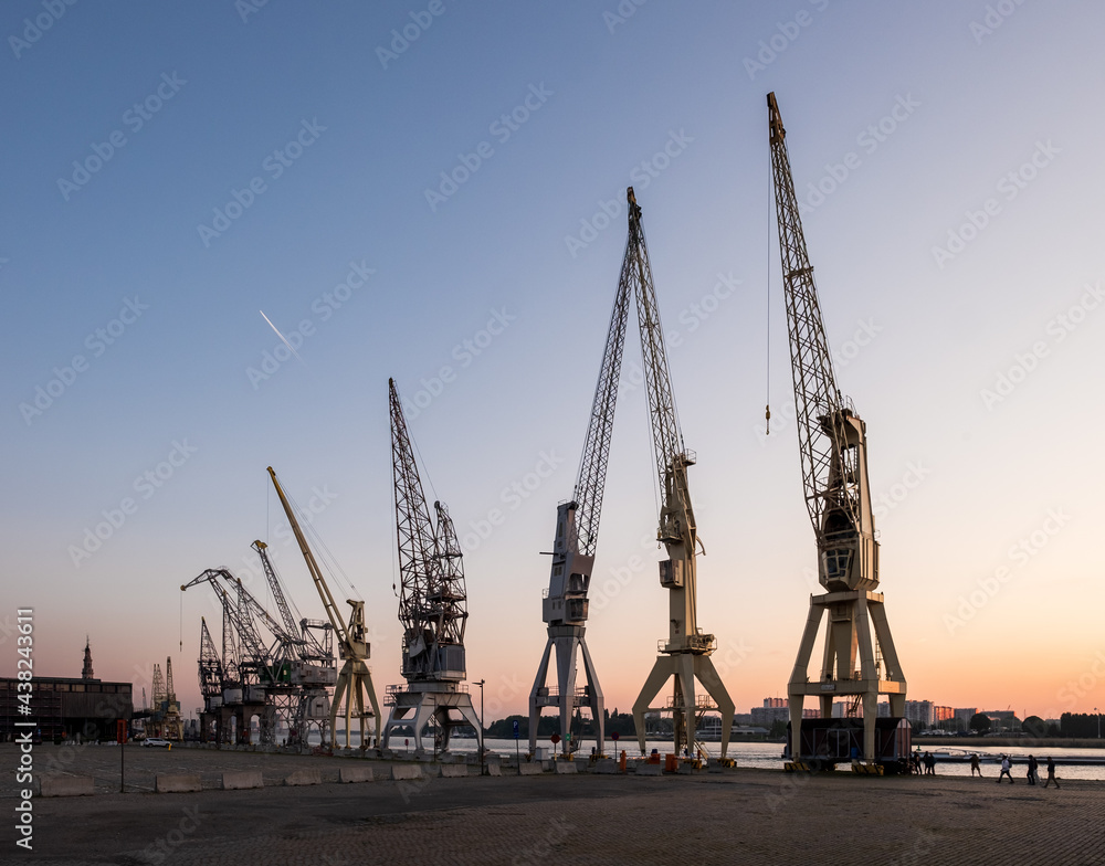 Old harbour cranes in the Port of Antwerp