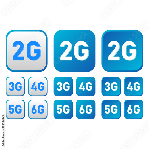 2g, 3g, 4g, 5g, 6g icon set for internet and phone. Vector illustration isolated on white background.