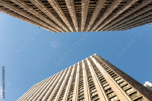 View from the ground on the skyscrapers.