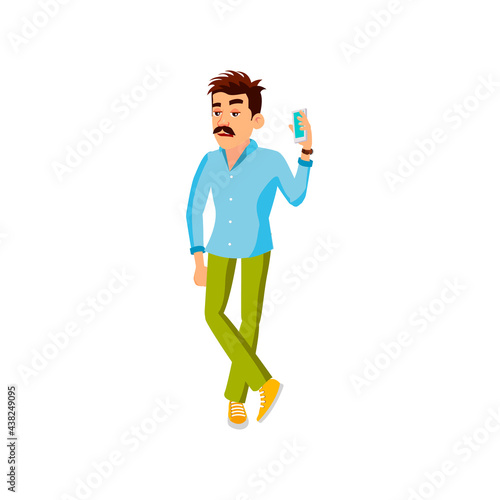 bored man calling to support service and waiting on line cartoon vector. bored man calling to support service and waiting on line character. isolated flat cartoon illustration