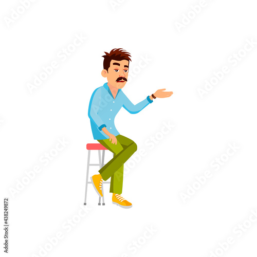 mustached bored man answering on dull subject cartoon vector. mustached bored man answering on dull subject character. isolated flat cartoon illustration