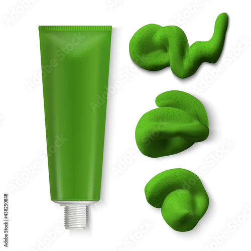 Realistic Detailed 3d Squeezed out Wasabi Set. Vector