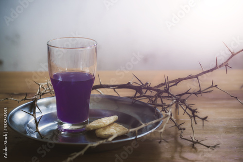 Symbols of Jesus Christ blood and body, Wine and the Bread, Holy Communion religion concept.