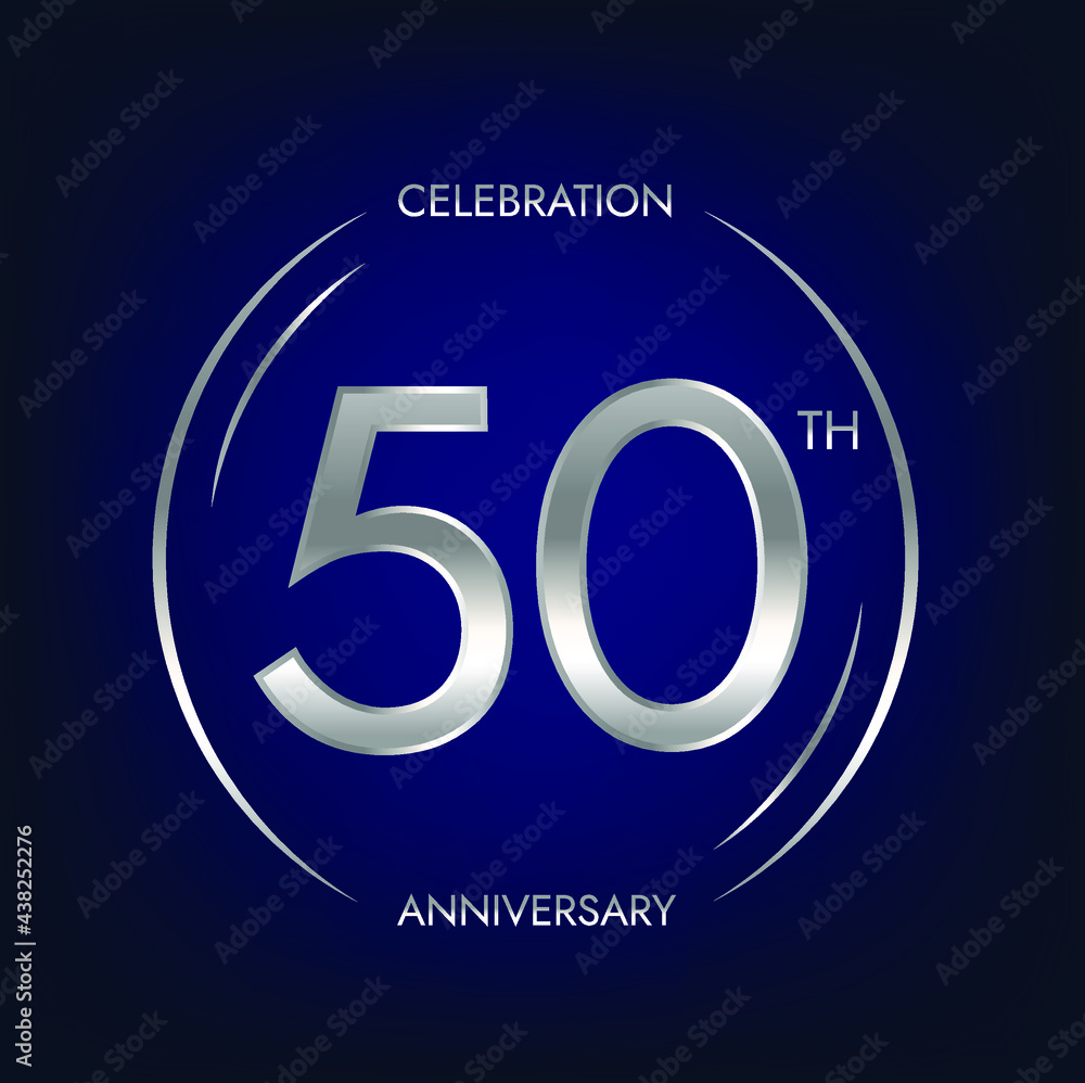 50th anniversary. Fifty years birthday celebration banner in silver color. Circular logo with elegant number design. 50th anniversary. Fifty years birthday celebration banner in silver color. Circular logo with elegant number design.