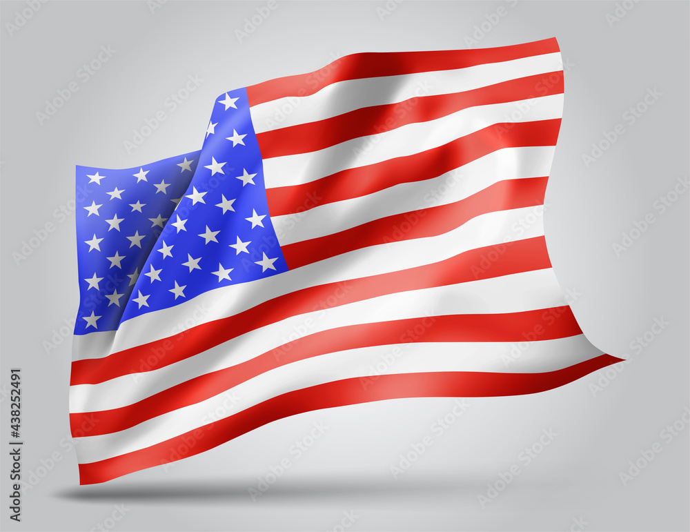 Fototapeta premium usa, america, vector flag with waves and bends waving in the wind on a white background.