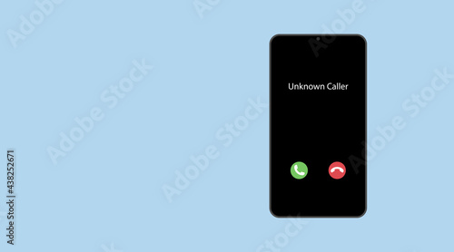Unknown caller. Vector illustration. Model smartphone isolated on a blue background. Phone interface with two icons accept or reject a call