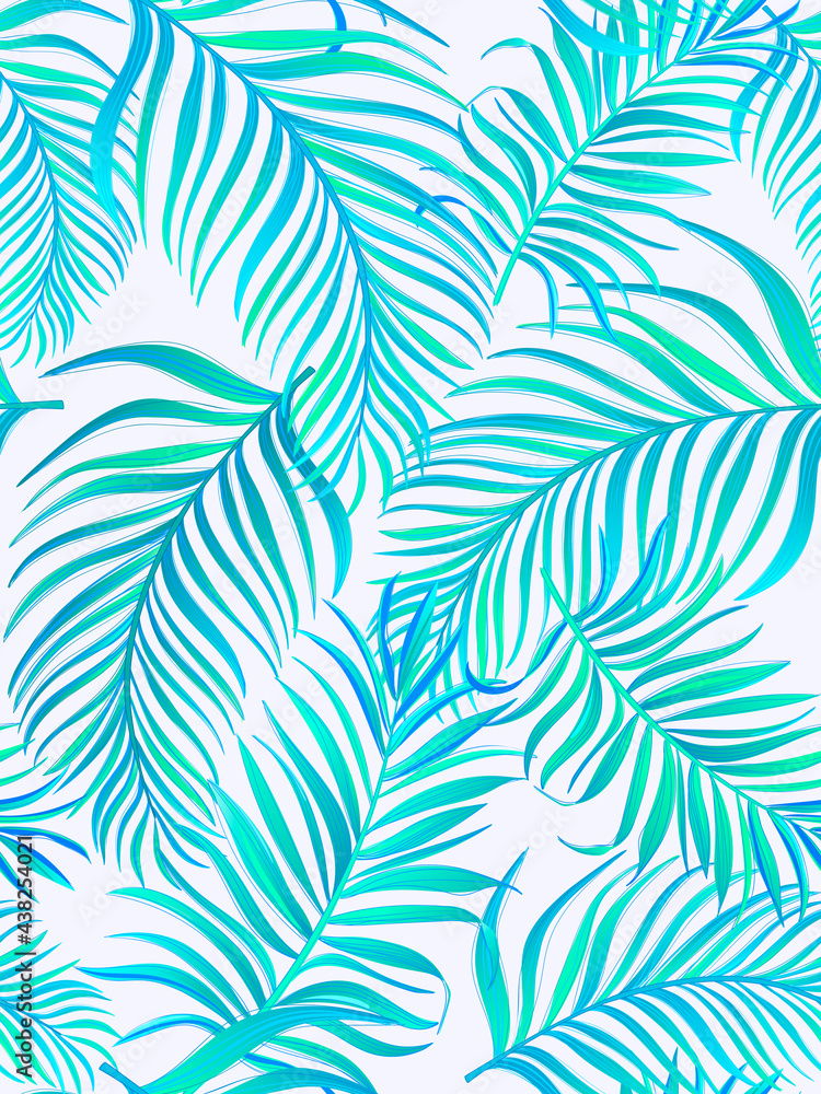 Green tropical palm leaves seamless vector pattern on the black background.Trendy summer print.