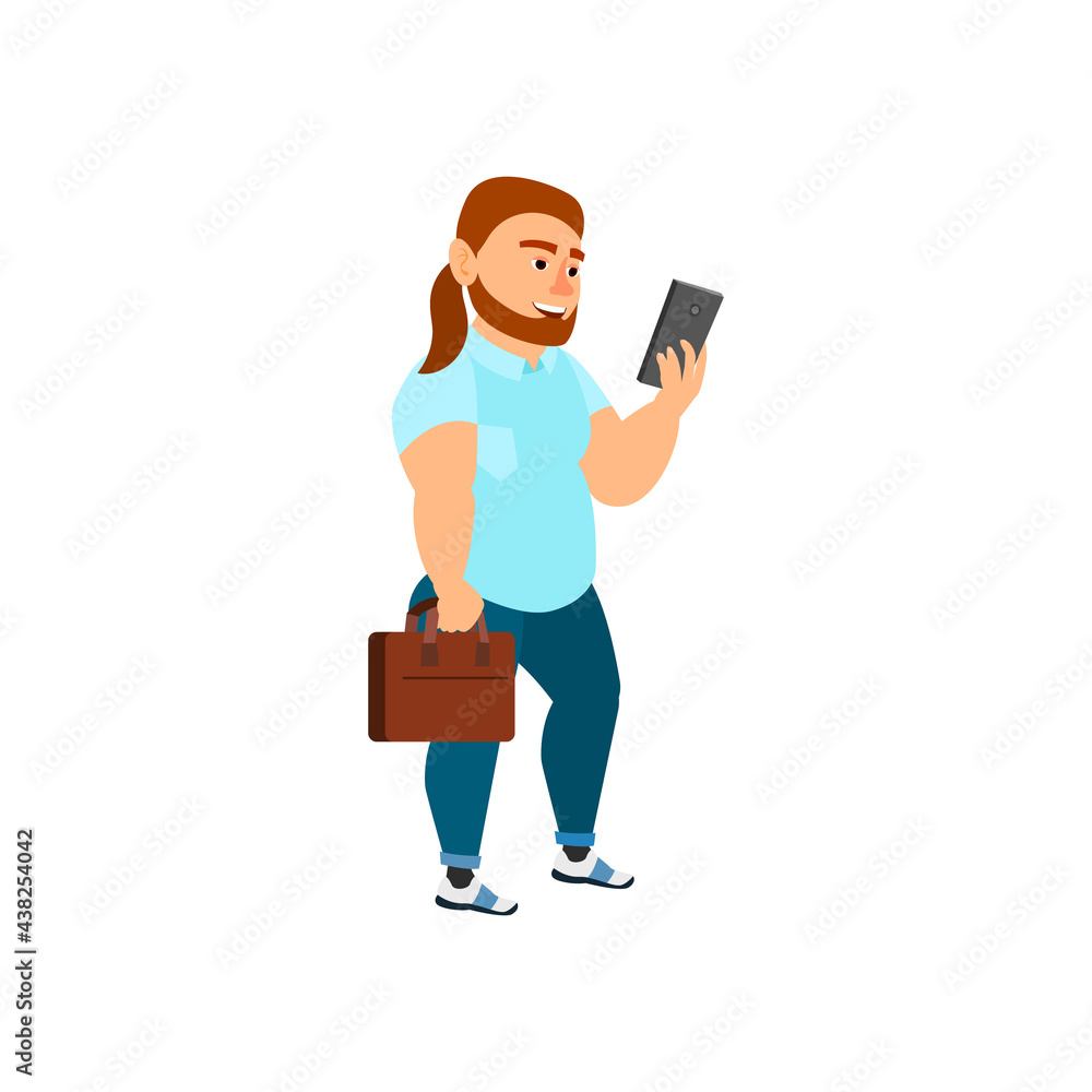 man professor with suitcase reading daily plan on smartphone cartoon vector. man professor with suitcase reading daily plan on smartphone character. isolated flat cartoon illustration man professor with suitcase reading daily plan on smartphone cartoon vector. man professor with suitcase reading daily plan on smartphone character. isolated flat cartoon illustration