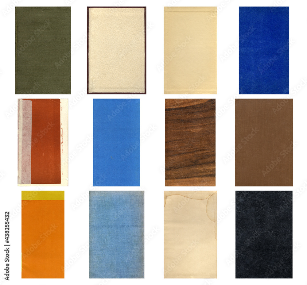 Fototapeta premium Paper and textile textures set. Blank retro pages and old book covers. Rough faded canvas surface. Perfect for background and vintage style design. Empty place for text.