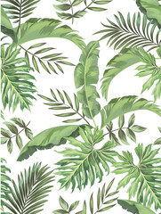 Wandcirkels Botanische print patronen Zomerse tropische bladeren illustratie  © Logunova  Elena