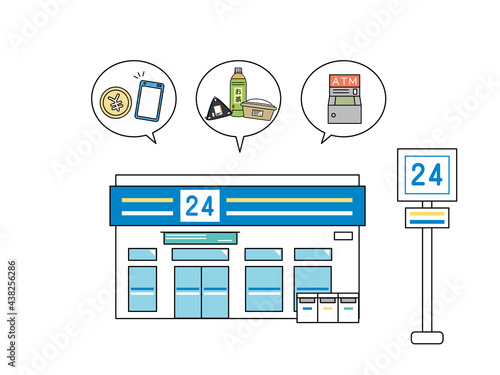 コンビニエンスストア　チェーン店　建物　外観　イラスト素材