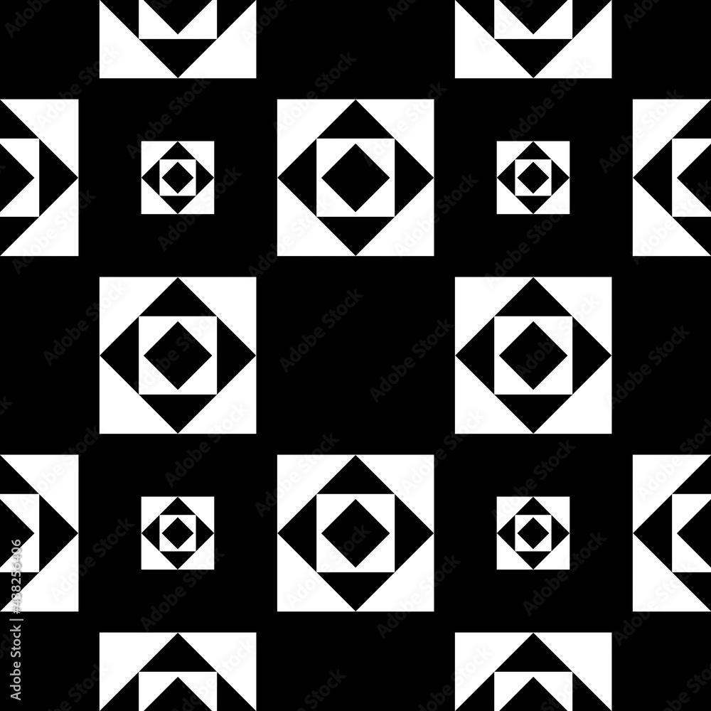 Lines, strokes, squares ornament. Black and white seamless pattern. Ancient mosaic. Digital paper print. Seamless background. Lines, strokes, squares ornament. Black and white seamless pattern. Ancient mosaic. Digital paper print. Seamless background.