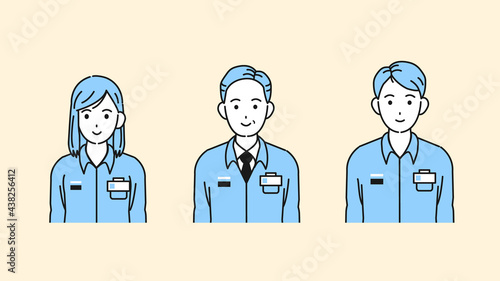 コンビニの店員　店長　スタッフ　アルバイト　男女　イラスト素材