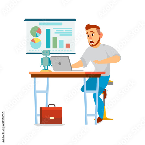 disappointed man saw mistake on presentation cartoon vector. disappointed man saw mistake on presentation character. isolated flat cartoon illustration