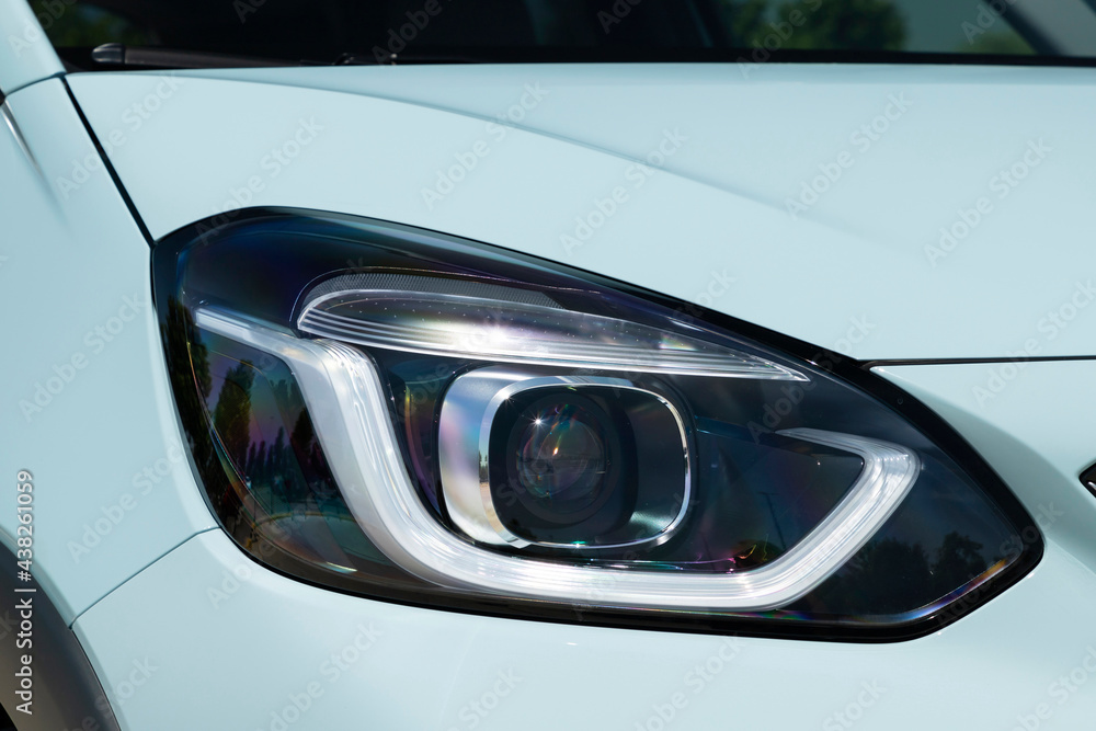 Close up of a new car's headlight