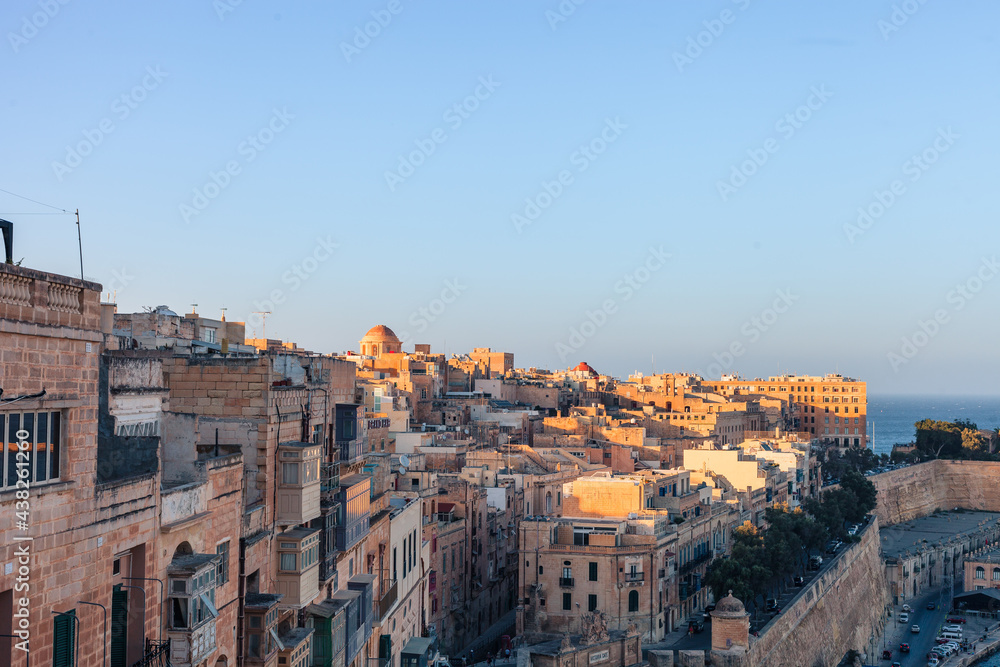 Cityscape view of Valletta in Malta during sunset