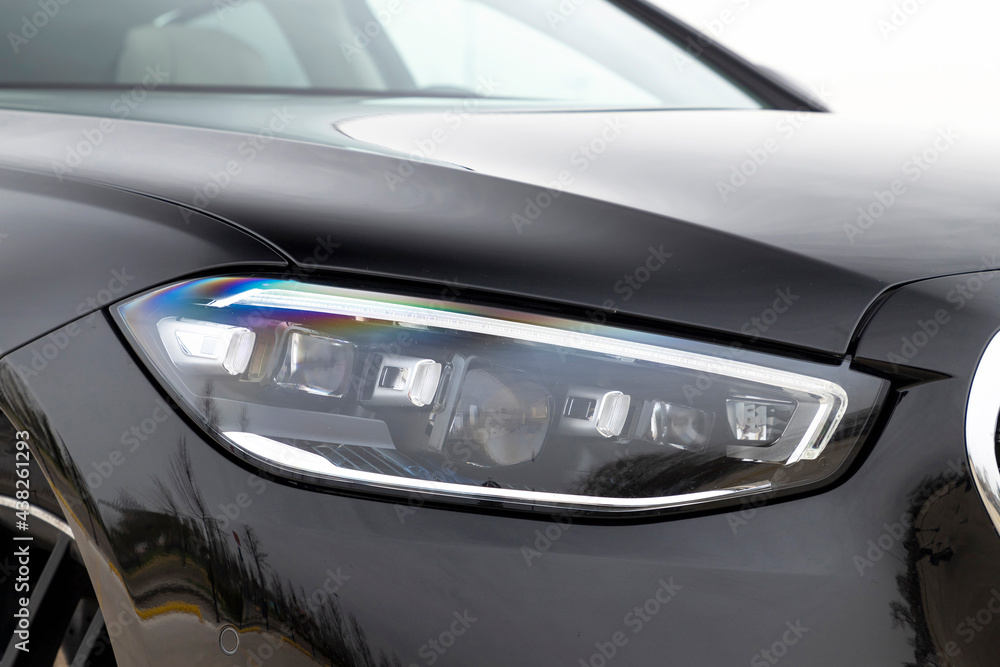 Close up of a new car's headlight
