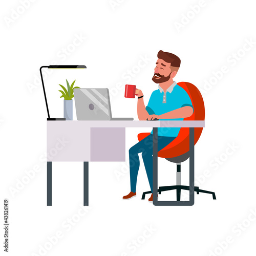 happy man chatting with girlfriend on computer cartoon vector. happy man chatting with girlfriend on computer character. isolated flat cartoon illustration