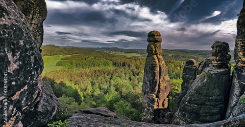 Wonderful view of the Barbariene, the virgin stone of Saxon Switzerland in Germany in the late afternoon sun 