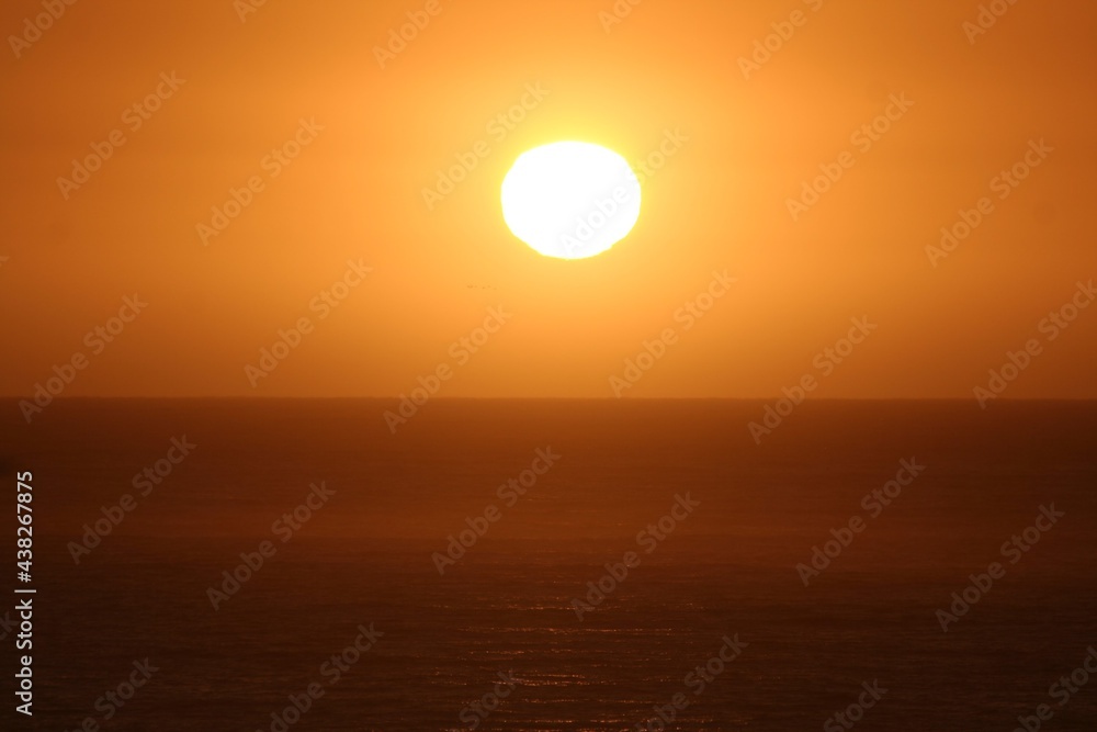 Scenic Universe Orange Sunset at Sea with a Perfect Circle of the Sun, Valparaiso, Chile, Pacific Ocean - Dreaming Good Afternoon