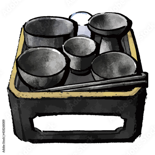 イラスト素材：お供え物　御霊供膳（おりくぜん）　器　カラーイラスト　セット