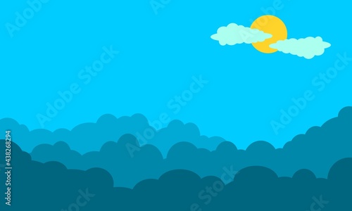 illustration of sunny weather clouds, bright sun shining and beautiful weather.