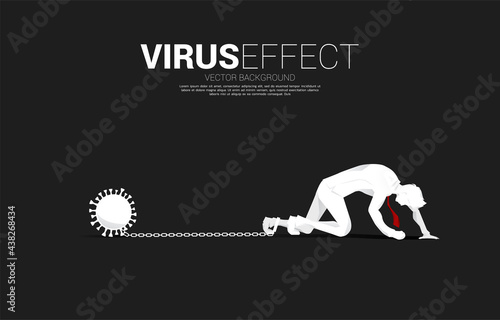 silhouette of businessman crawling with chained at leg with virus. Concept for depression and obstacle business.