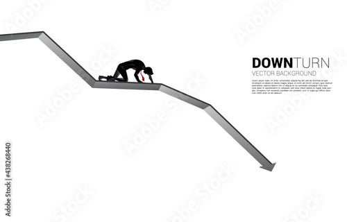 silhouette of businessman crawling on downturn graph. Concept for depression business and obstacle.