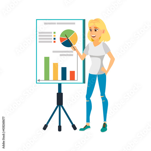 woman financial manager make presentation on meeting cartoon vector. woman financial manager make presentation on meeting character. isolated flat cartoon illustration