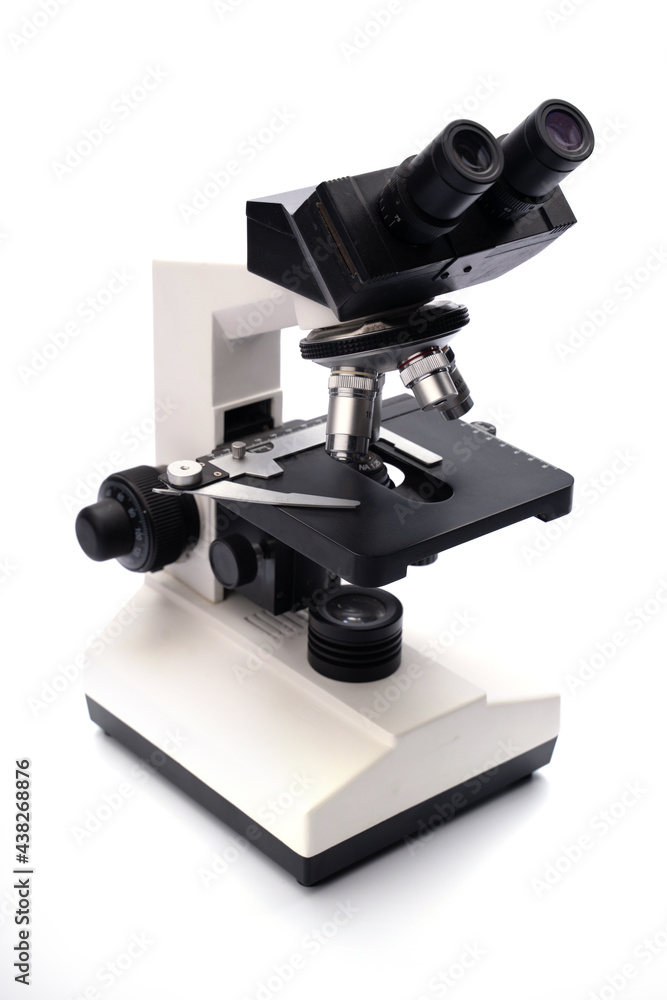 scientific microscope isolated on white background, laboratory equipment using for microbiology research, biology science technology education or biotechnology for medicine discovery scientific microscope isolated on white background, laboratory equipment using for microbiology research, biology science technology education or biotechnology for medicine discovery